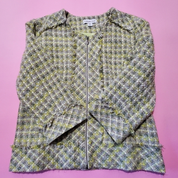 Coldwater Creek Green Tweed Zip Up Jacket - Picture 1 of 5
